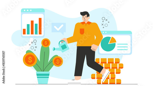 Flat design of startup seed investment Flat Vector Illustration