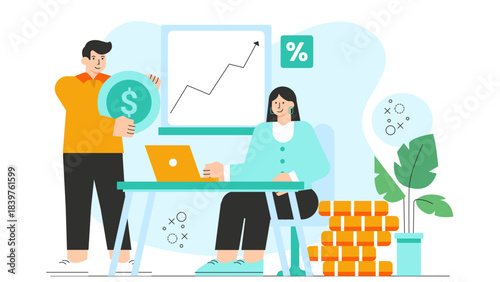 Flat design of microfinance business meeting Flat Vector Illustration