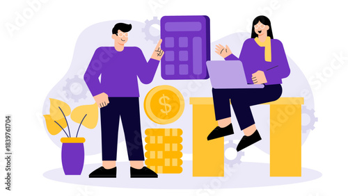 Business team calculating ROI Flat Vector Illustration
