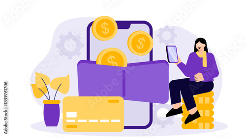 Flat vector of digital wallet payment Flat Vector Illustration