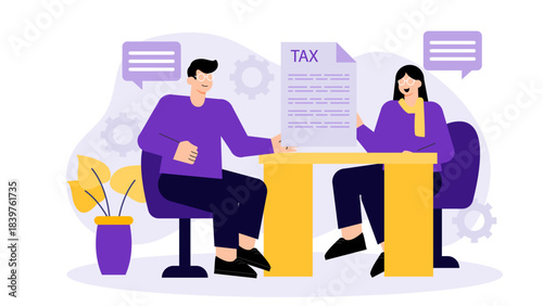 Flat illustration of tax consultant with clients Flat Vector Illustration
