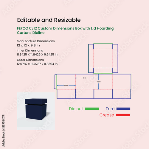 FEFCO 0312 Custom Dimensions Box with Lid Hoarding carton Dieline