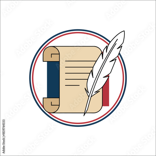 Vector Icon of Old Parchment Scroll and Feather Quill Pen