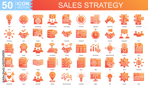 sales strategy icon collection set. Containing conversion, Acquisition, partnership, marketing, Social Media, technology icon
