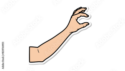 Illustration of a human arm reaching out with fingers delicately pinching an unseen object against a stark black background