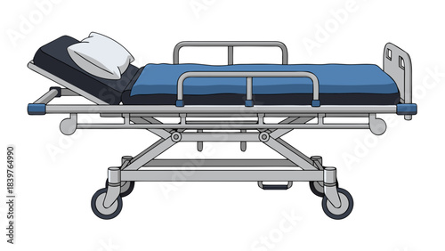 Hospital Gurney With Blue Mattress And White Pillow In A Clean Medical Setting