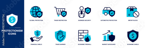 Protectionism Blue Colored Outline Icon Set