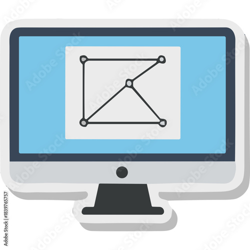 Computer Monitor Displaying a Simple Network Graph with Nodes and Connections on a Light Blue Screen with a Stylized Border and Black Base Subtle Lighting and Clean Design