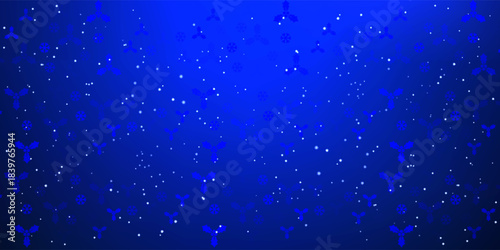 Beautiful glowing snow Christmas background. Subtle flying snow flakes and stars on dark blue night background. Appealing winter silver snowflake overlay template. Immaculate vector illustration.