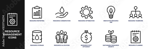 Resource Management Line Icon Set