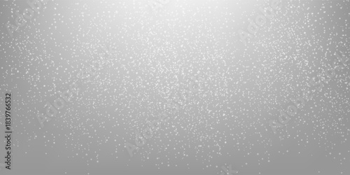Beautiful falling snow Christmas background. Subtle flying snow flakes and stars on light grey background. Actual winter silver snowflake overlay template. Brilliant vector illustration.