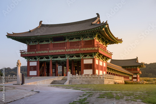 A view of the entrance of the ancient Woljeonggyo Bridge taken around sunset