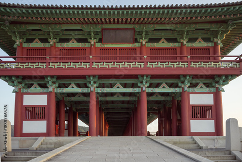 A view of the entrance of the ancient Woljeonggyo Bridge taken around sunset