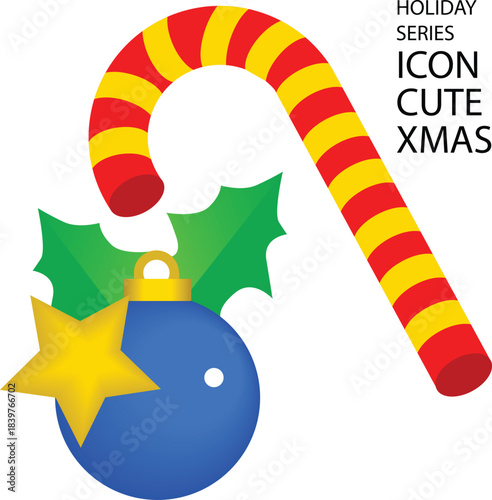xmas candy icon with christmas balls and star