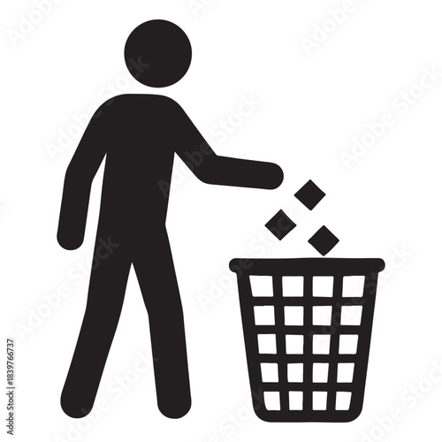 Waste Disposal Icon – Person Throwing Trash into Bin Vector