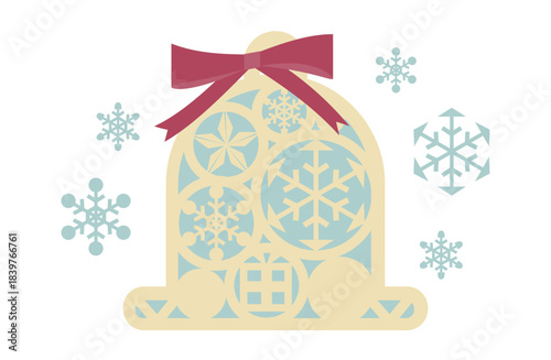 雪の結晶の透かし彫り風オーナメントのイラスト　ベル型