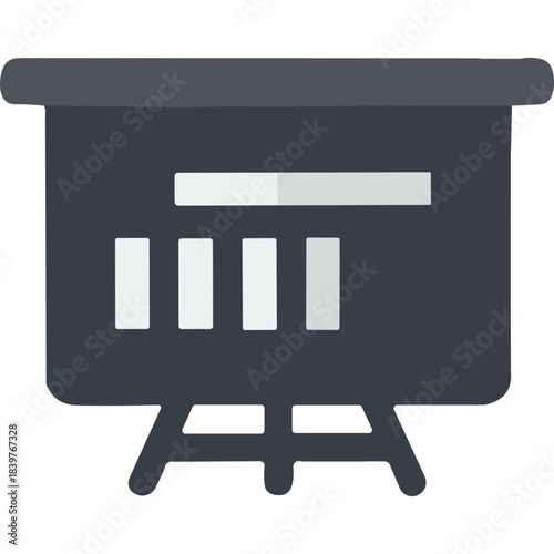 Dark Gray Presentation Easel With White Bar Chart Graphic Displayed On Board With Black Stand And White Horizontal Bar Above Chart In Flat Design Style