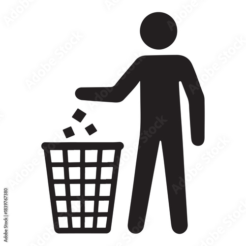 Waste Disposal Icon – Person Throwing Trash into Bin Vector