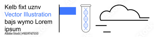 Data analysis, cloud computing, genetic research, digital storage, biotechnology, technological processes. Test tube with DNA helix and cloud icon. Data analysis and cloud computing