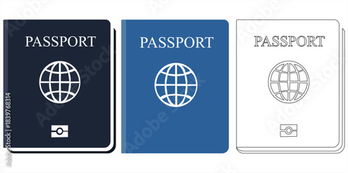 Global Passage Three passports are side by side featuring the word “Passport” above the globe. Each passport has a different color that creates a subtle visual contrast. 