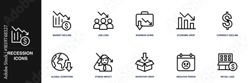 Recession Line Icon Set