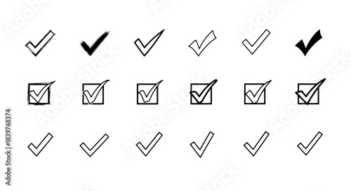 Various check marks and tick symbols in different styles and designs