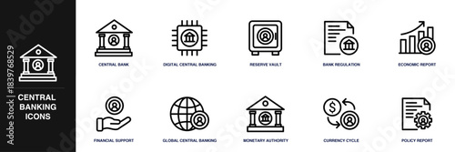 Central Banking Line Icon Set