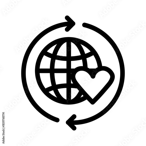Global Impact Cycle Line Icon of Social Impact Investing Icon Set