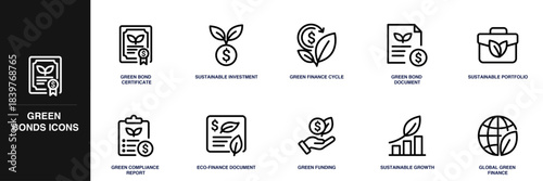 Green Bonds Line Icon Set