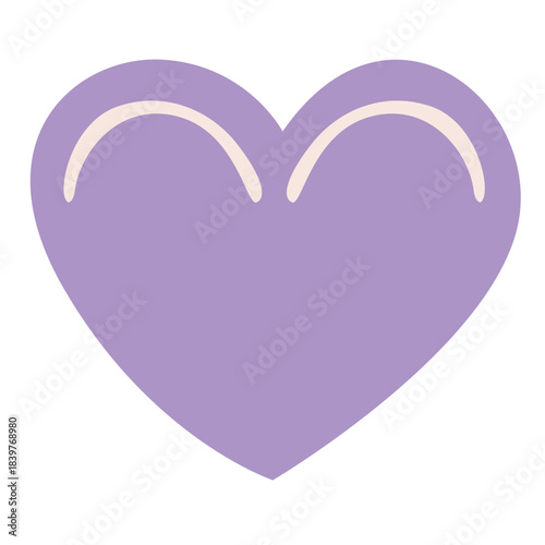 A large pastel purple heart with white curved accents, forming a cute flat design suitable for love graphics, stickers, icons, decorations, and playful illustrations.