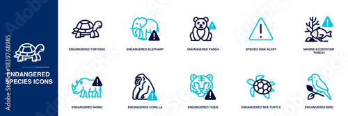 Endangered Species Blue Colored Outline Icon Set