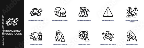 Endangered Species Line Icon Set