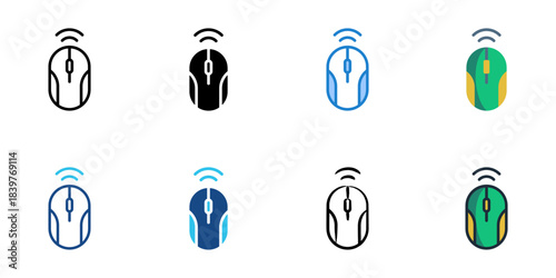 Wireless Mouse icon set multiple style vector collection. Editable Stroke 

