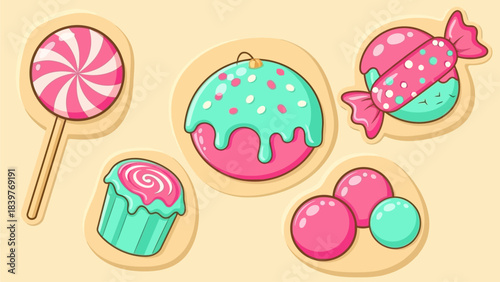Christmas Candy and Sweets Flat Icon Vector Set