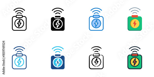 Wireless charger icon set multiple style vector collection. Editable Stroke 
