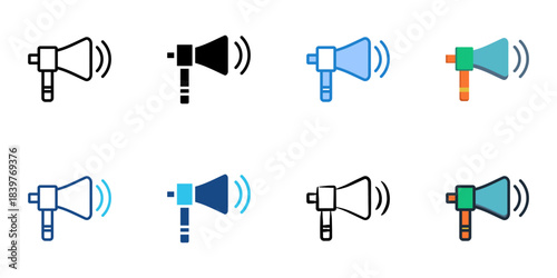 Megaphone icon set multiple style vector collection. Editable Stroke 
