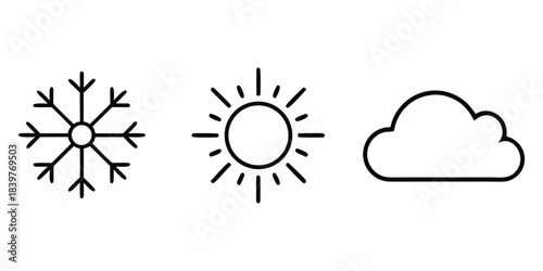 Weather line icon set. three seasons line icon symbol. Snowflake, sun, cloud outline vector icon
