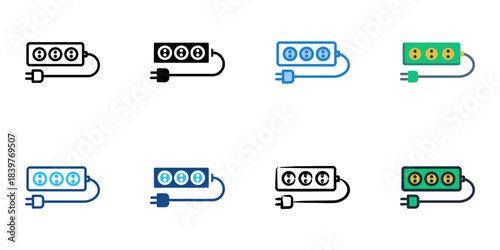 Power socket icon set multiple style vector collection. Editable Stroke 
