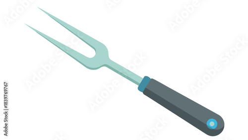 Illustration of a Silver Metal Carving Fork With a Gray Handle and Blue Accent on a Black Background