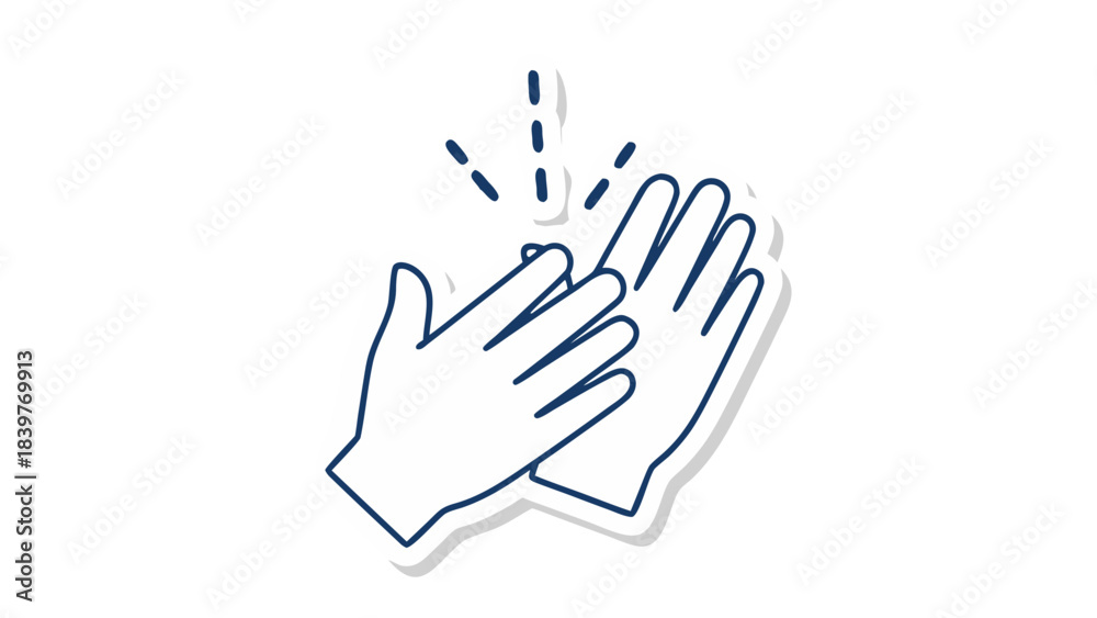Fototapeta premium Illustrative depiction of two white gloved hands clapping with blue outlines against a stark black background symbolizing applause or celebration