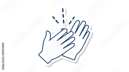 Illustrative depiction of two white gloved hands clapping with blue outlines against a stark black background symbolizing applause or celebration