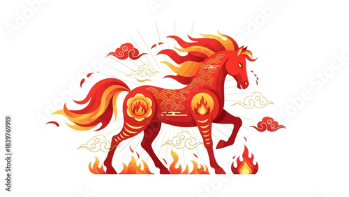 Fiery Horse Illustration - A Symbol of Power and Passion.
