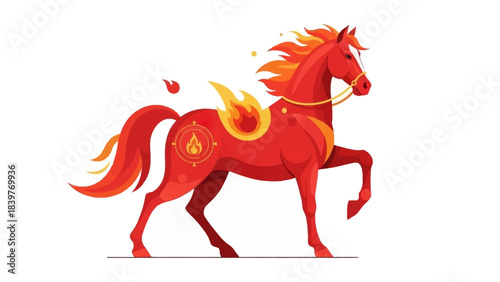 Fiery Red Horse with Flames - A Symbol of Power and Passion.