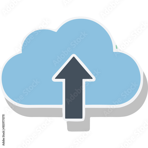 Digital Cloud Icon With Upload Arrow Symbol Illustrating Cloud Computing Data Storage And Transfer Services Against A Plain Black Background