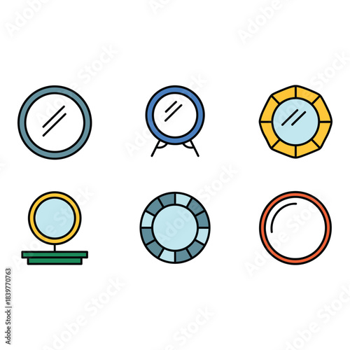 Collection of six decorative mirrors in various shapes and styles