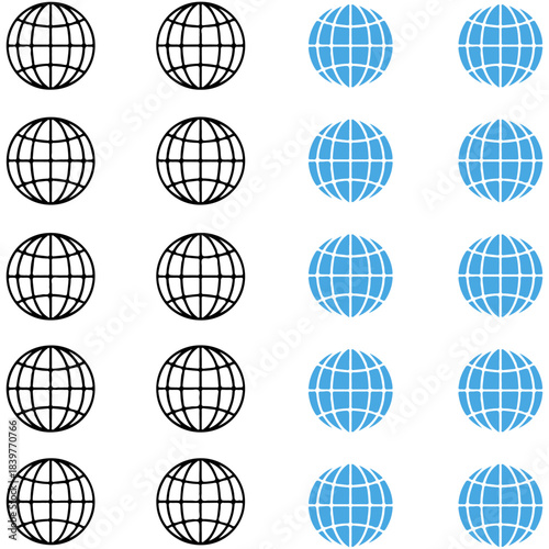 Globes Icons A collection of simple and elegant globe icons, presented in both black and blue, perfect for representing global concepts.
