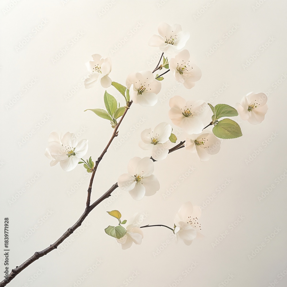 Obraz premium The graceful beauty of spring captured in a single flowering dogwood branch with soft, elegant blossoms
