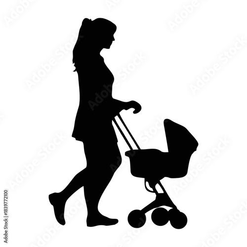 Silhouette of a person Pushing a Baby Carriage