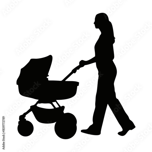 Silhouette of a person Pushing a Baby Carriage