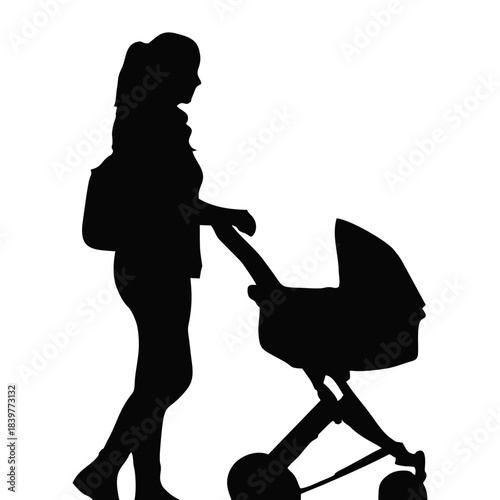 Silhouette of a person Pushing a Baby Carriage